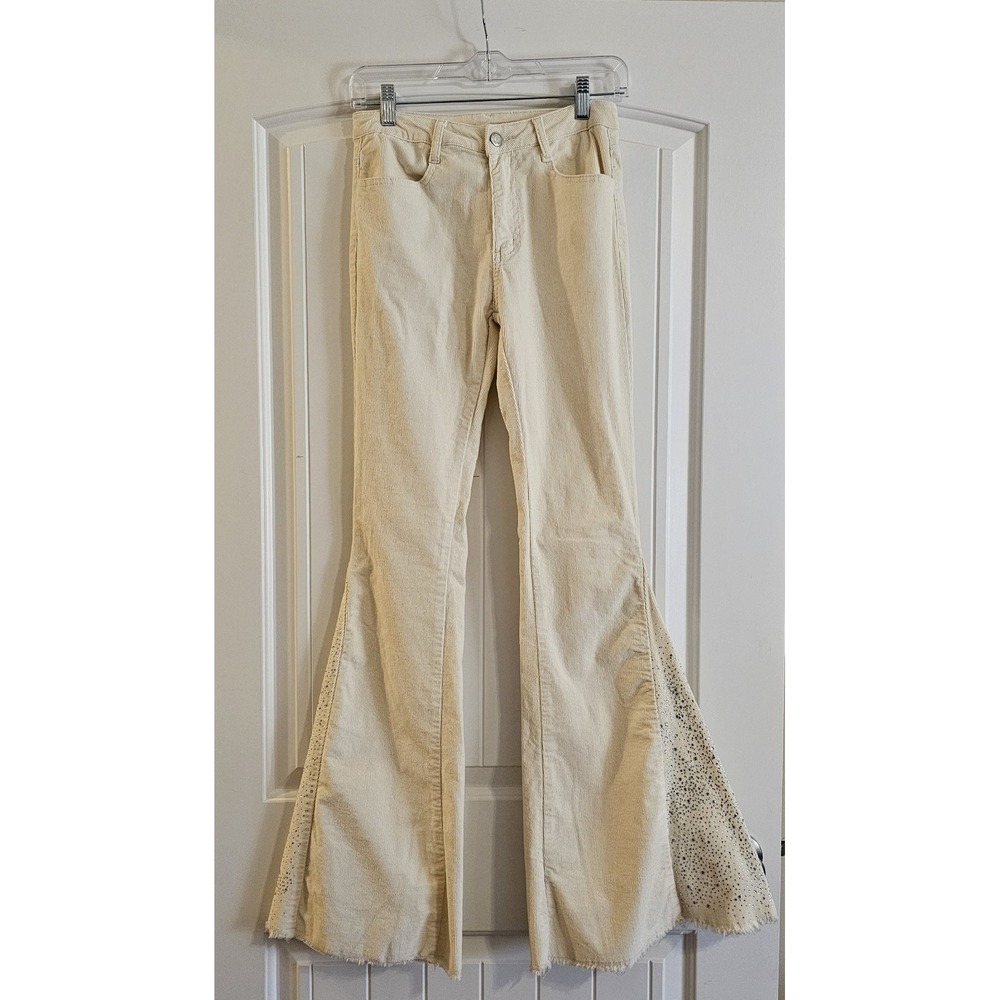 Women's Judith March Corduroy Flare Pants Rhinestone Ivory/Cream Size S